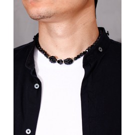 XHUUU Black Obsidian Small Skull with Beaded Chokers Necklaces for Women Crystal Choker Crystals and Stones Necklace for Men