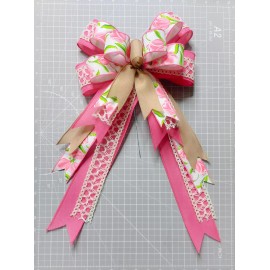 Handmade Tulips with Hot Pink, Tan snd Lace Wreath Bow