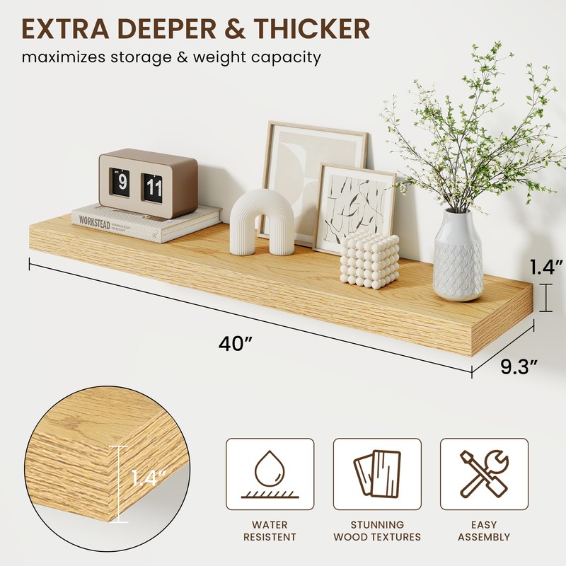 Dreamland 40in Deep Floating Shelves for Wall, Rustic Wall Shelves