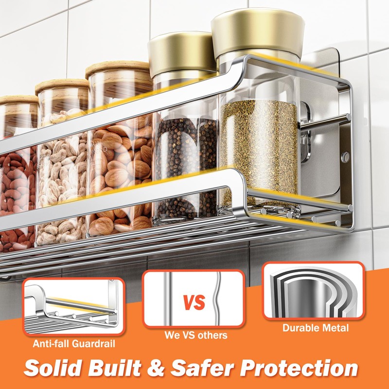 Bunoxea Spice Rack wall mounted 2 Pack, Space-Saving Spice Organizer