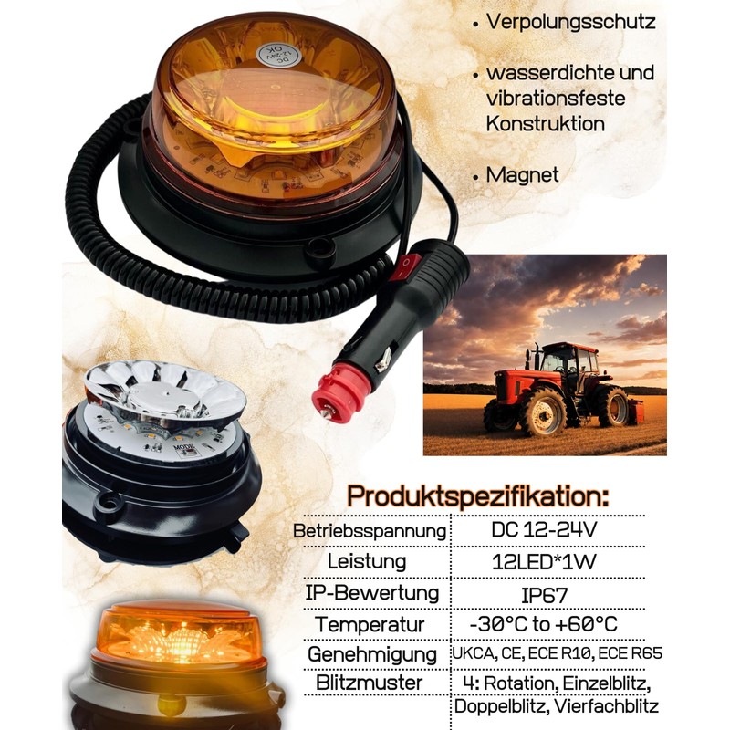 LED beacon , 4 flash patterns, 12 V, 24 V,