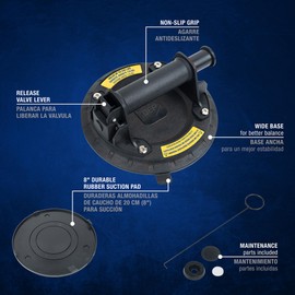 QEP 75021 Vacuum Pump Suction Cup, 8" - Black 242 Lb. Lifting Capacity