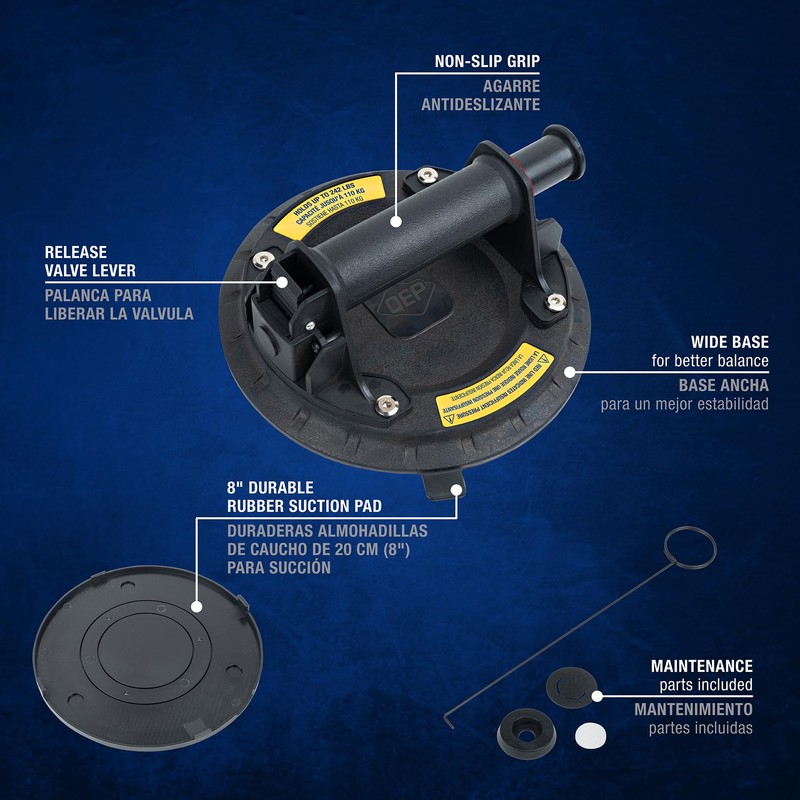 QEP 75021 Vacuum Pump Suction Cup, 8" - Black 242