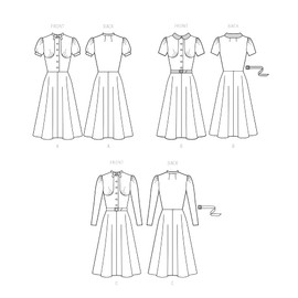 McCall's Misses' Vintage Dresses and Belt Sewing Pattern Kit, Design Code M8338, 6-8-10-12-14, Multicolor