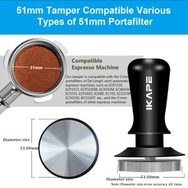 IKAPE 51mm Espresso Tamper, Premium Barista Coffee Tamper with Calibrated Spring Loaded, 100% Flat Stainless Steel Base Tamper for Espresso Machine(Black)