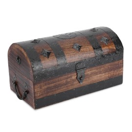 Ajuny Handcrafted Wooden Pirate Treasure Chest - Vintage Keepsake & Decorative Storage Box with Shell Strips, Large Jewelry & Trinket Holder Organizer Home Decor Gift 11x6 Inch