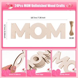 MoDooris 24Pcs Wooden MOM Letters Ornaments Mother's Day Unfinished Wood Crafts Blank Wooden MOM Cutouts Unfinished Letters Hanging Ornaments for Painting Happy Mother’s Day Signs Party Decor