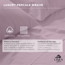 100% Cotton Percale Pillowcases Queen Size, Mauve Lavender, 2 Pieces of Pillow Case, Crisp and Cool Strong Bed Linen, 20 inches X 30 inches