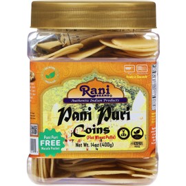 Rani Pani Puri Coins (Uncooked, Microwaveable Wheat Semolina Coins) 14oz (400g) w/Pani Puri Masala (14-Spice Blend for Indian Spicy Water) 1.75oz (50g) ~ All Natural | Vegan | NON-GMO | Kosher