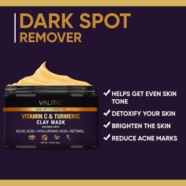 Baliti Vitamin C & Turmeric Clay Mask - Kojic Acid Dark Spot Corrector with Hyaluronic Acid and Retinol Skin Care Routine to Minimize Pores and Blackheads Includes Applicator Brush 50g Size / 발리틱 비타민 C & 강황 클레이 마스크 - 코직산 히알루론산 및 레티놀 함유 다크 스팟 코렉터 모공과 블랙헤드를 최소화하는 스킨 케어 루틴 어플리케이터 브러시 포함 50g Size