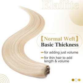 Elailite Clip-In Real Hair Extensions, 8 Wefts, Straight, #18P613 Ash Blonde Mix Bleach Blonde, Real Human Hair Extensions, 55 cm - 75 g
