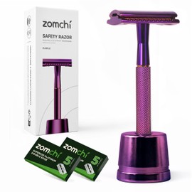 Zomchi Safety Razor for Women, Women's Razor with Razor Stand with 10 Blades, Double Blade Razor, Metal Razor for Women, Fits All Double Blade Razor Blades (Purple Suit)