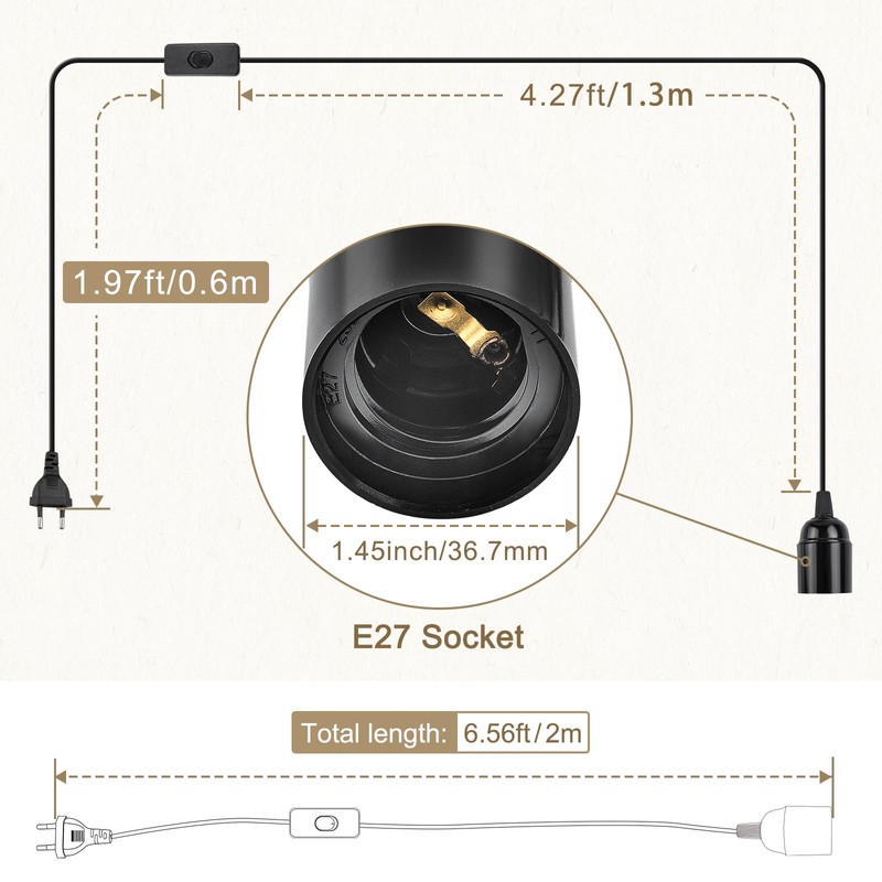 DiCUNO E27 Lamp Holder with Switch, E27 Lamp Base with