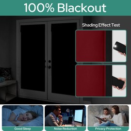 HOMEIDEAS 100% Blackout French Door Curtains, Privacy Door Curtains for Window, 34 X 68 Inch Room Darkening Blinds, Thermal Insulated Window Shades for Bedroom, 1 Panel, Burgundy