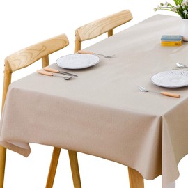 Plenmor Table Cloth Wipeable Tablecloth PVC Plastic Wipe Clean Waterproof Rectangular Table Cover Protector for Kitchen Picnic Outdoor Indoor (Beige, 137x275 cm)