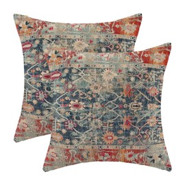 AEIOAE Boho Vintage Retro Pillow Covers 20x20 Set of 2 Boho Colorful Style Decorative Throw Pillow Outdoor Linen Square Farmhouse Decor Cushion Cover for Home Couch Sofa