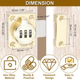 PATIKIL 2Pcs Combination Cabinet Lock, 3-Digit Password Cabinet Safety Lock Zinc Alloy Mechanical Keyless Password Door Latch with Screws for Drawer Cupboard,Gold