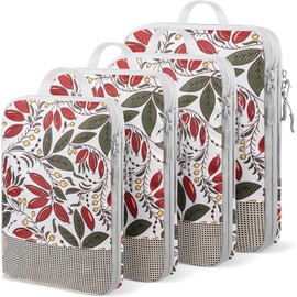 4 Cubos de Compresión para Viaje, Organizador de Equipaje, Bolsa de Viaje, Cubos Organizadores Comprimibles y Expandibles para Equipaje de Mano,Maletas, Artículos Esenciales de Viaje (Leaves)