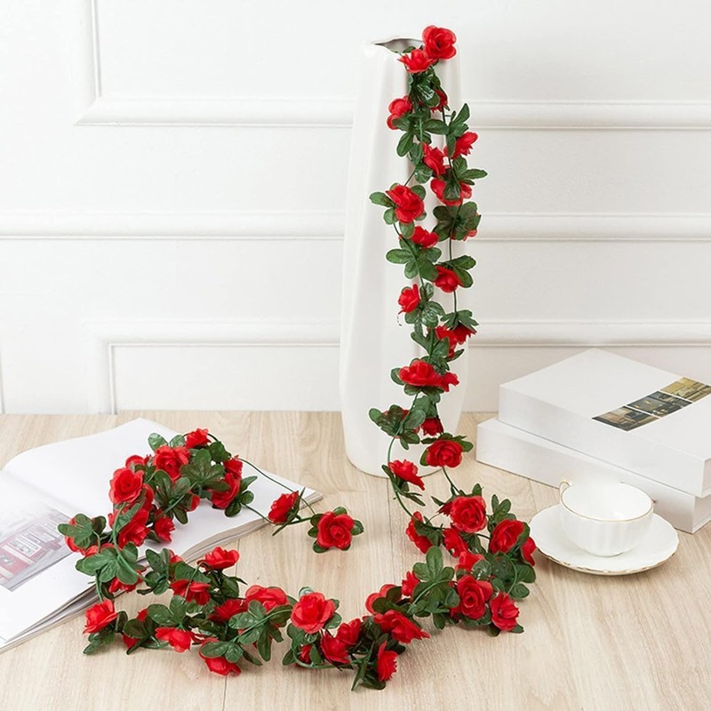 WNHNO Red Artificial Peony Flower Garland, Silk Hanging Vine, 72