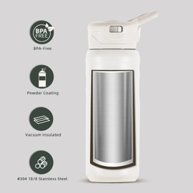 IDEUS Vacuum Insulated Water Bottle, 18 oz Stainless Steel Water Bottles with Straw, Chug and Spout Lid, Reusable Metal Water Bottle Leak Proof Gym Water Bottle, BPA-Free(White)