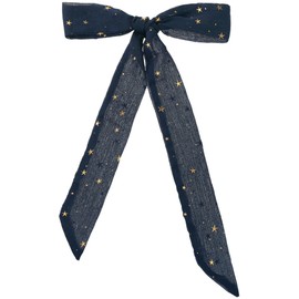 Elerevyo Women Gilding Metallic Shiny Star Scarves, Chiffon Skinny Long Ribbon Hair Band Neck Scarf Neckerchief 140x5cm/55.1x2.0 inches(LxW) Dark Blue