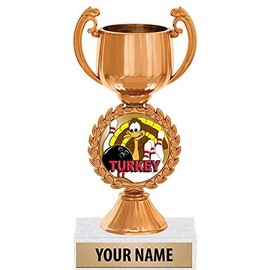 Crown Awards 6.5" Bronze Bowling Turkey Trophies, Custom Chaplet Cup Bowling Turkey Trophy Award Prime