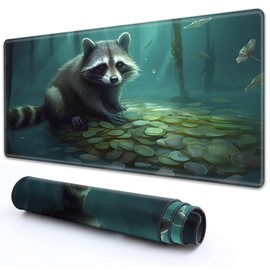 RMJKXQZG for MTG Playmat 27.5" x 15.74" with High Elastic Rubber Base Non-Slip Rubber Sole HD Printing for MTG Mat Magic Mat Card Playmat Magic Playmat Gaming Mouse Pad, A Raccoon Gold Coin