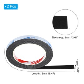 PATIKIL 3/8" W x 3/64" T x 16.4Ft EVA Single Sided Foam Tape, 2Pcs Multipurpose Sealing Strip Foam Waterproof Weather Stripping Foam Sealing Foam Strips with Adhesive for Door, Black