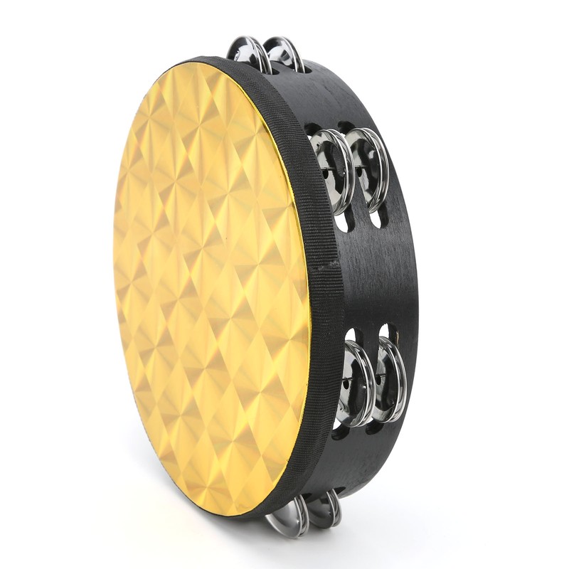 Hand Tambourine Double Row Percussion Polyester Drum Skin Solid Wood