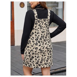 MakeMeChic Women's Plus Size Leopard Print Pinafore Overall Dress Adjustable Strap Suspender Skirt Apricot 1XL