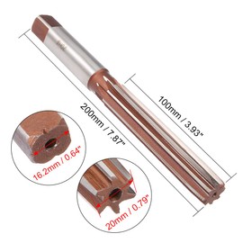 sourcing map Hand Reamer 20mm Alloy Tool Steel H8 8 Straight Flutes Hand Milling Cutter Tool Metric Reaming Drill Bit for Metal