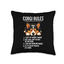 Corgi Rules Funny Dog Owner Pet Lover Cute Welsh Pup Love Throw Pillow