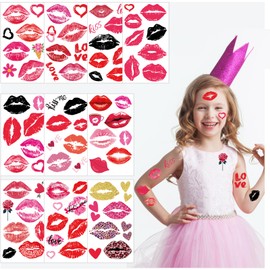 Konsait 84 PCS Kiss Temporary Tattoos Valentines Red Lip Tattoos Temporary for Kids Valentines Temporary Tattoos Lipstick Tattoo for Valentine's Day Mother's day Love Theme Party