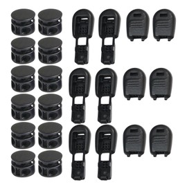 Pack of 24 Cord Locks, 2 Holes, Cord Ends, Metal Spring Cord Locks, Laces, Quick Release, Black Laces Closure Stopper, for Rubber Cord, Drawstring, Backpack, Rope, Laces, black