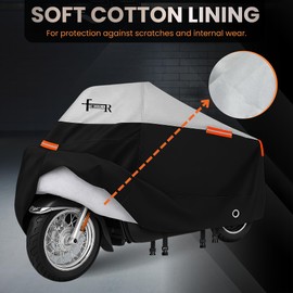 FROSHKAR Motorcycle Cover Waterproof Outdoor - All Weather Protection from Rain, Dust & Snow - 300D Motorbike Cover with Cotton Lining, 3 Windproof Buckles & Storage Bag - Fits up to 108" - Size MC2