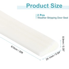 uxcell 2 Pcs Weather Stripping Door Seal, 20 ft Self-Adhesive PU Foam Weather Strip Wedge Window Sealer Tape for Winter Soundproofing Frame Winter Insulation Tape Door Gap Filler, White