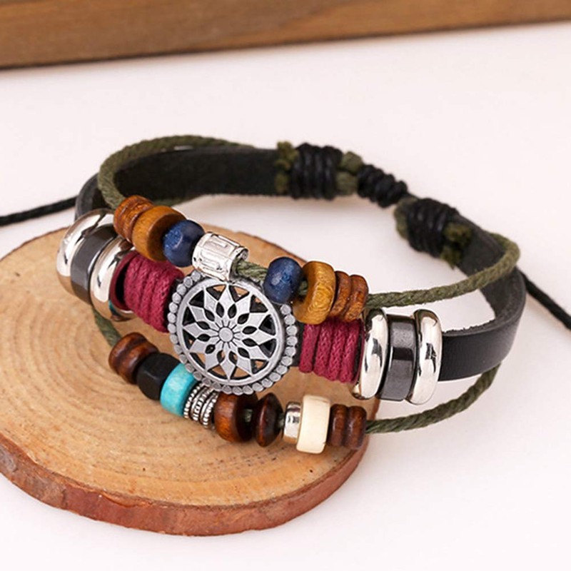 Trenro Women Lady Bohemia Wind Beaded Multilayer Hand Woven Bracelet