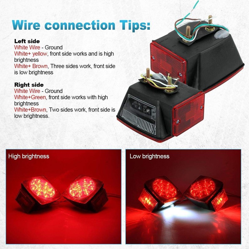 Partsam 12V Waterproof Square LED Trailer Tail Light Kit Clear