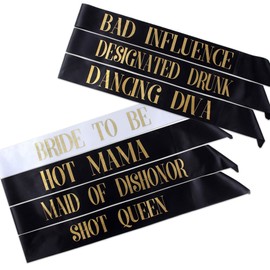 Pop Fizz Designs Pack of 7 Bachelorette Sashes- Includes 1 Bride to Be sash and 6 Bridesmaid Sashes
