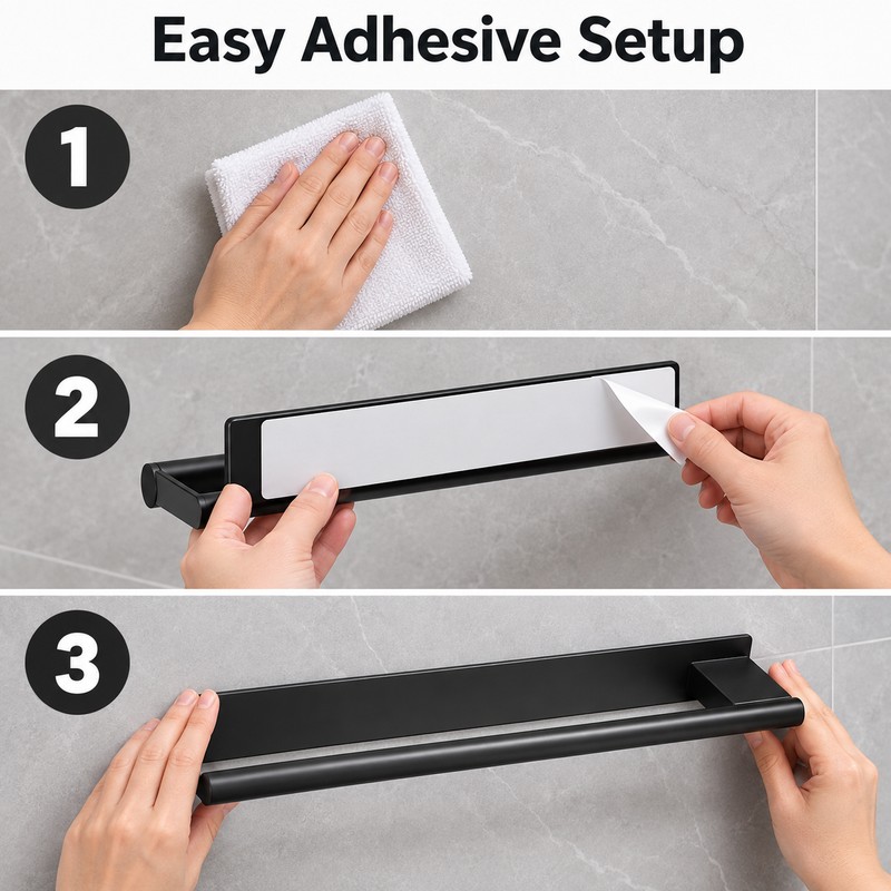 Stainless Steel Towel Rack for Bathroom Use – Self-Adhesive Single