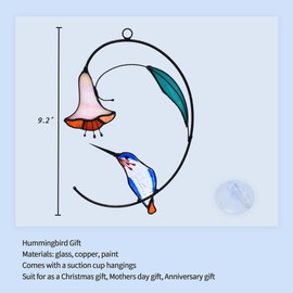 Cute Birds Suncatcher Bird Stained Glass Window Hangings for Window Home Decor (Hummingbird Blue)