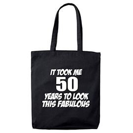 Lolmugs 50th Birthday Gift Bag, It Took Me 50 Years Look Fab Black 38x42cm 100% Cotton Tote