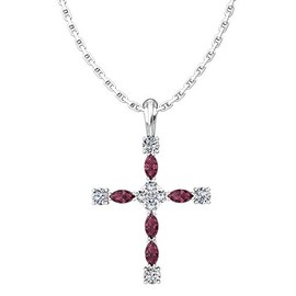 Logos Trading Post Birthstone Cross Sterling Silver Pendant, Vintage Pendant Necklace with CZ Gemstone - January, Garnet, with 18 Inch Sterling Silver Chain