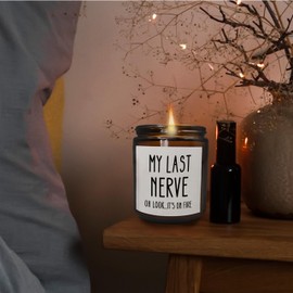 Mancheng-zi My Last Nerve Oh Look Its On Fire Candle, Funny Gag Scented Candles Gifts for Women Friends Mom Coworkers Teacher