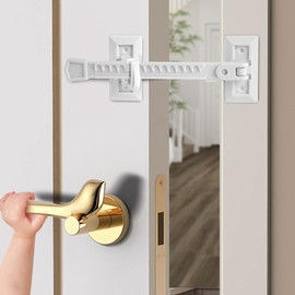 Adjustable Cat Door Holder Latch, Child Proof Door Lock and Pinch Guard, Alternative of Pet Gates and Interior Cat Door, Dog Proof Cat Feeding Station & Litter Box