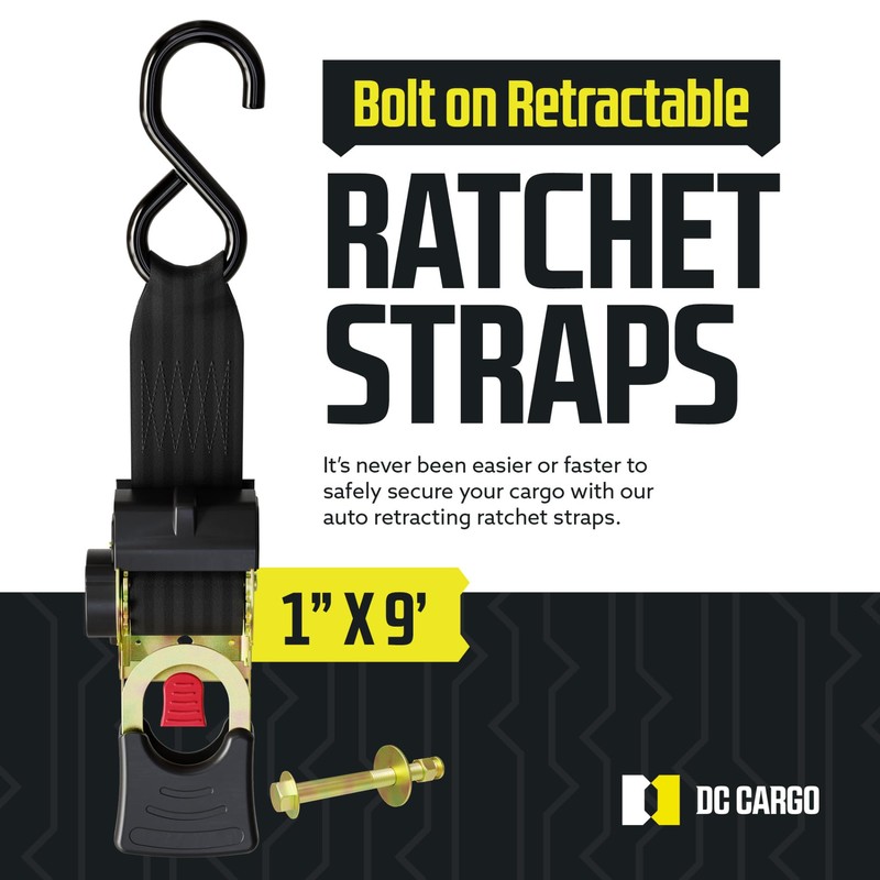 DC Cargo Mall Bolt-on Auto Retractable Ratchet Straps (2-Pack) 1”