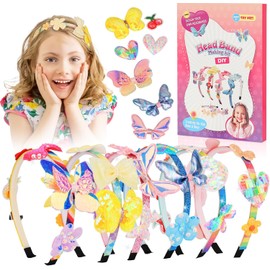 Headband Making Kit for Girls Age 3+, Creative Craft Kits for Kids, DIY Hair Accessories & Hairbands - Girls Birthday Presents for Age 3 4 5 6 7 8 Year Old Girls Gifts Toys Set (Butterfly & Flower)
