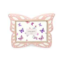 Laura Ashley 4x6 Horizontal Pink Resin Butterfly Picture Frame with Dotted Edges, Photo Frame with Black Fabric Easel, Made for Tabletop & Wall-Hanging Display (6x4, Pink)