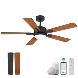 52" Smart Ceiling Fans with Lights Remote,Quiet DC Motor,Indoor outdoor Modern Ceiling Fans with Dimmable LED Light,6-Speed,Control with WIFI Alexa APP, Black & Dark Wood for Living Room,Patio,Porch