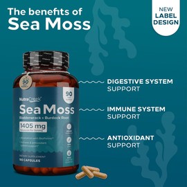 NutraCreek Sea Moss | Irish Sea Moss Capsules with Bladderwrack, Burdock Root & BioPerine for Absorption. Prebiotic & Immune Support | 90 Days Supply - 180 Capsules